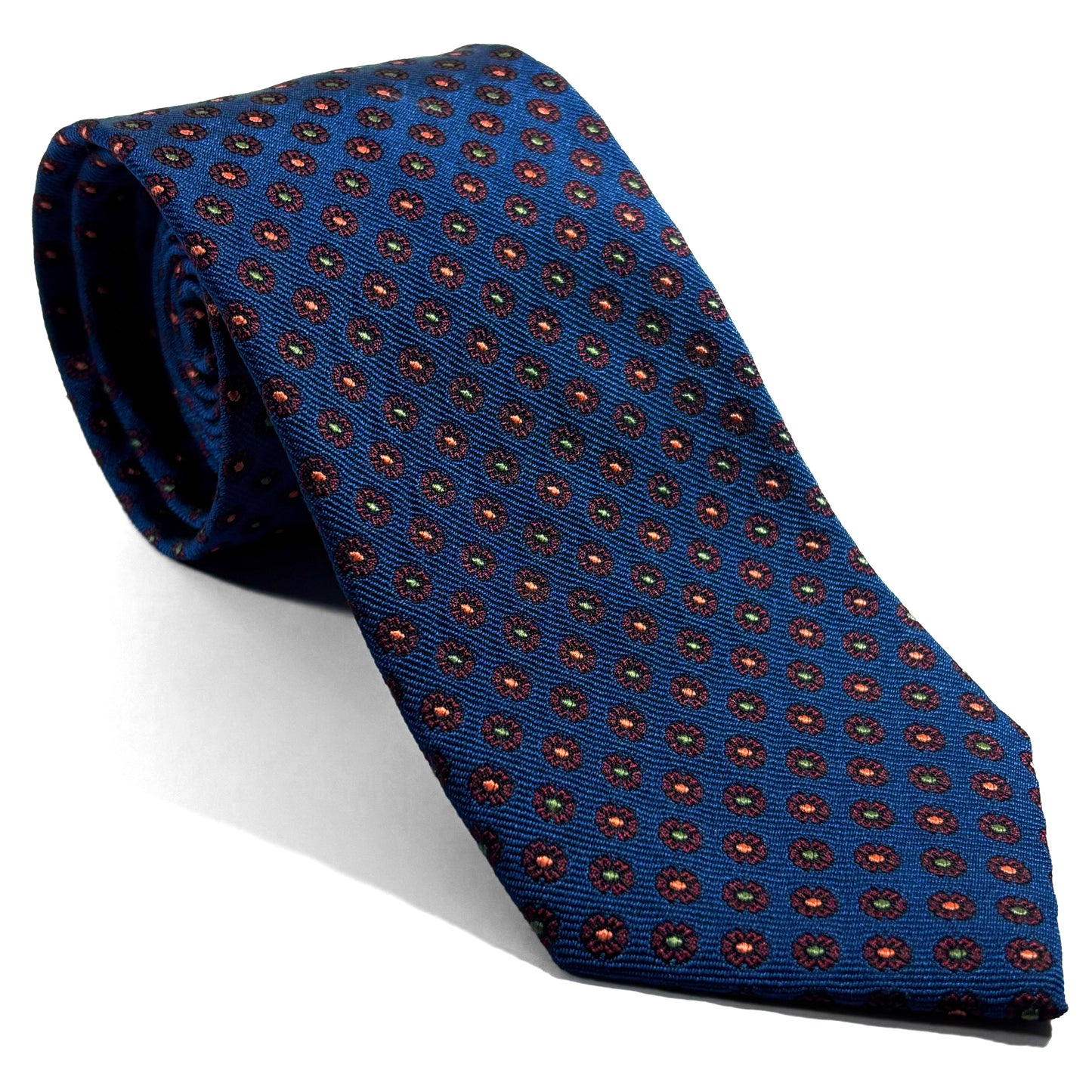Navy Blue Floral Silk Jacquard Tie - Handmade in England