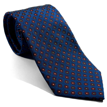 Navy Blue Floral Silk Jacquard Tie - Handmade in England