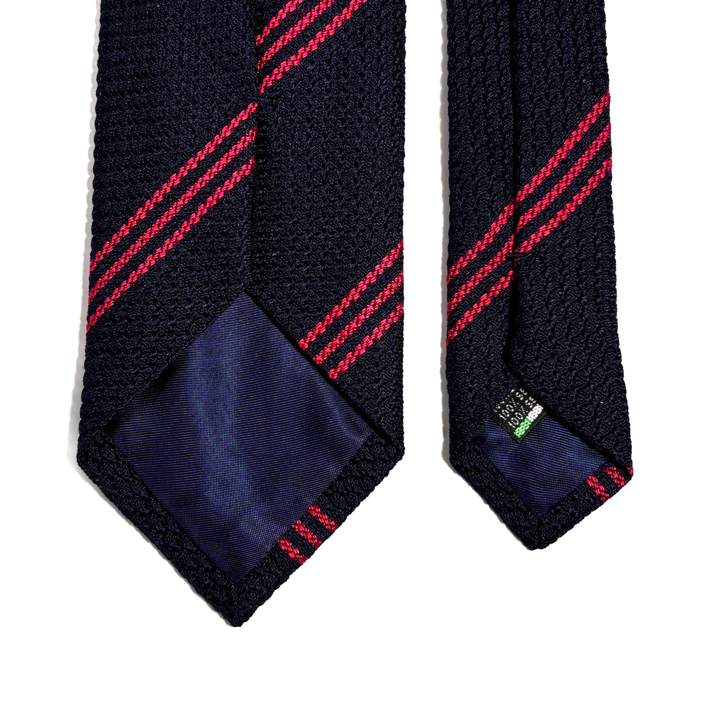 Midnight Blue & Red Striped Silk Grenadine Tie (Garza Grossa) - Handmade in Italy