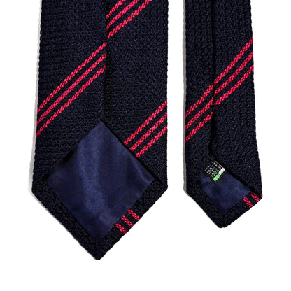 Midnight Blue & Red Striped Silk Grenadine Tie (Garza Grossa) - Handmade in Italy