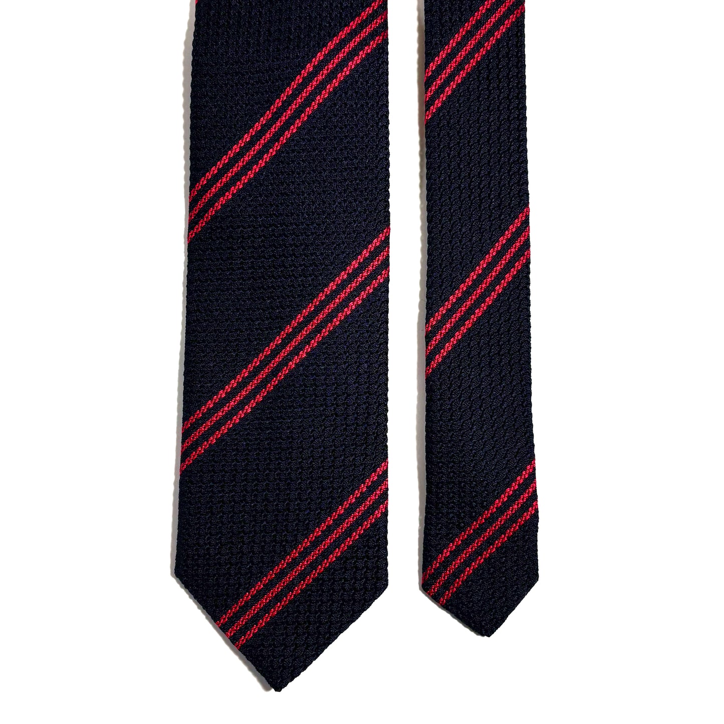 Midnight Blue & Red Striped Silk Grenadine Tie (Garza Grossa) - Handmade in Italy