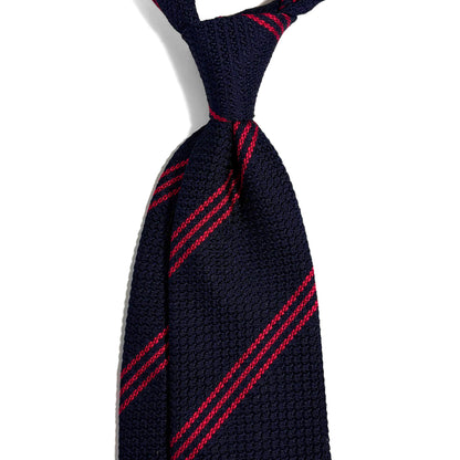 Midnight Blue & Red Striped Silk Grenadine Tie (Garza Grossa) - Handmade in Italy