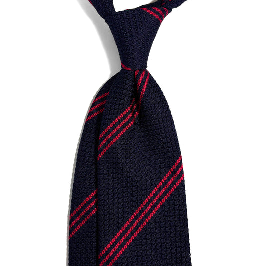 Midnight Blue & Red Striped Silk Grenadine Tie (Garza Grossa) - Handmade in Italy