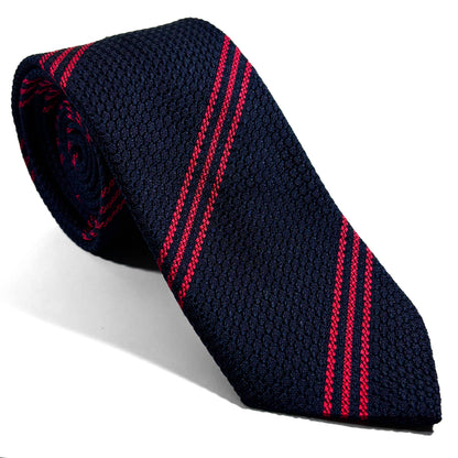 Midnight Blue & Red Striped Silk Grenadine Tie (Garza Grossa) - Handmade in Italy