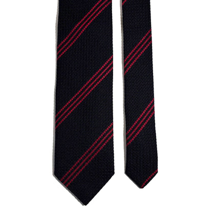 Black & Red Striped Silk Grenadine Tie (Garza Grossa) - Handmade in Italy