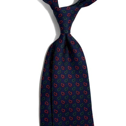 Hand-Printed Navy Blue Paisley Silk Twill Tie - Handmade in England