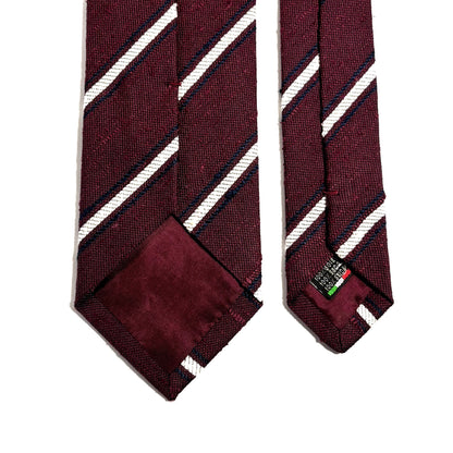 Burgundy & White Striped Silk Shantung Tie - Handmade in Italy