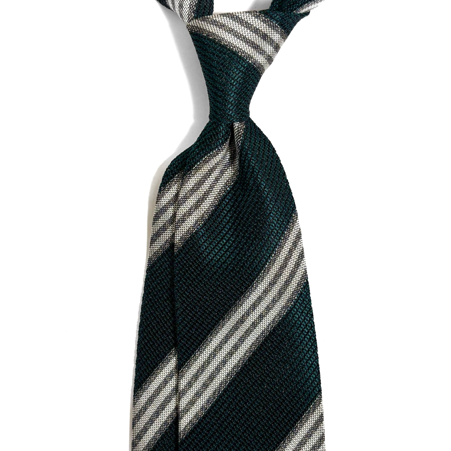 Forest Green & White Striped Grenadine Tie - Handmade
