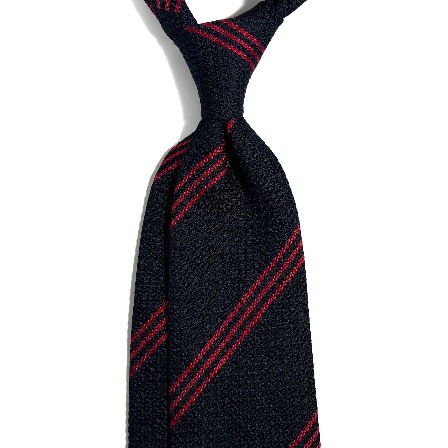 Black & Red Striped Silk Grenadine Tie (Garza Grossa) - Handmade in Italy