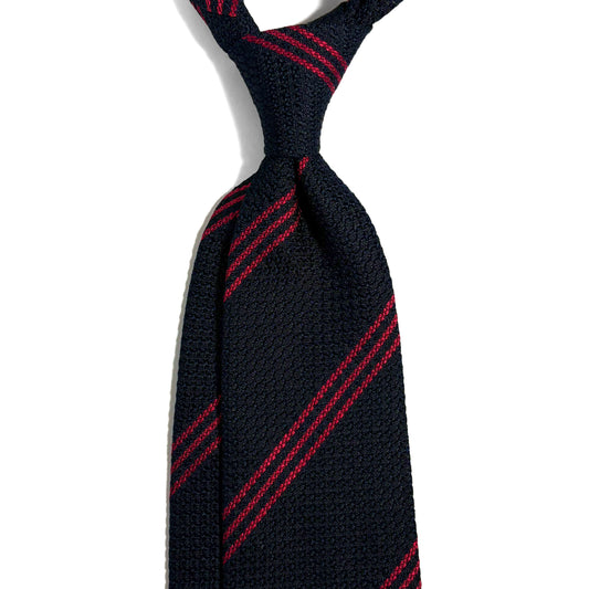 Black & Red Striped Silk Grenadine Tie (Garza Grossa) - Handmade in Italy