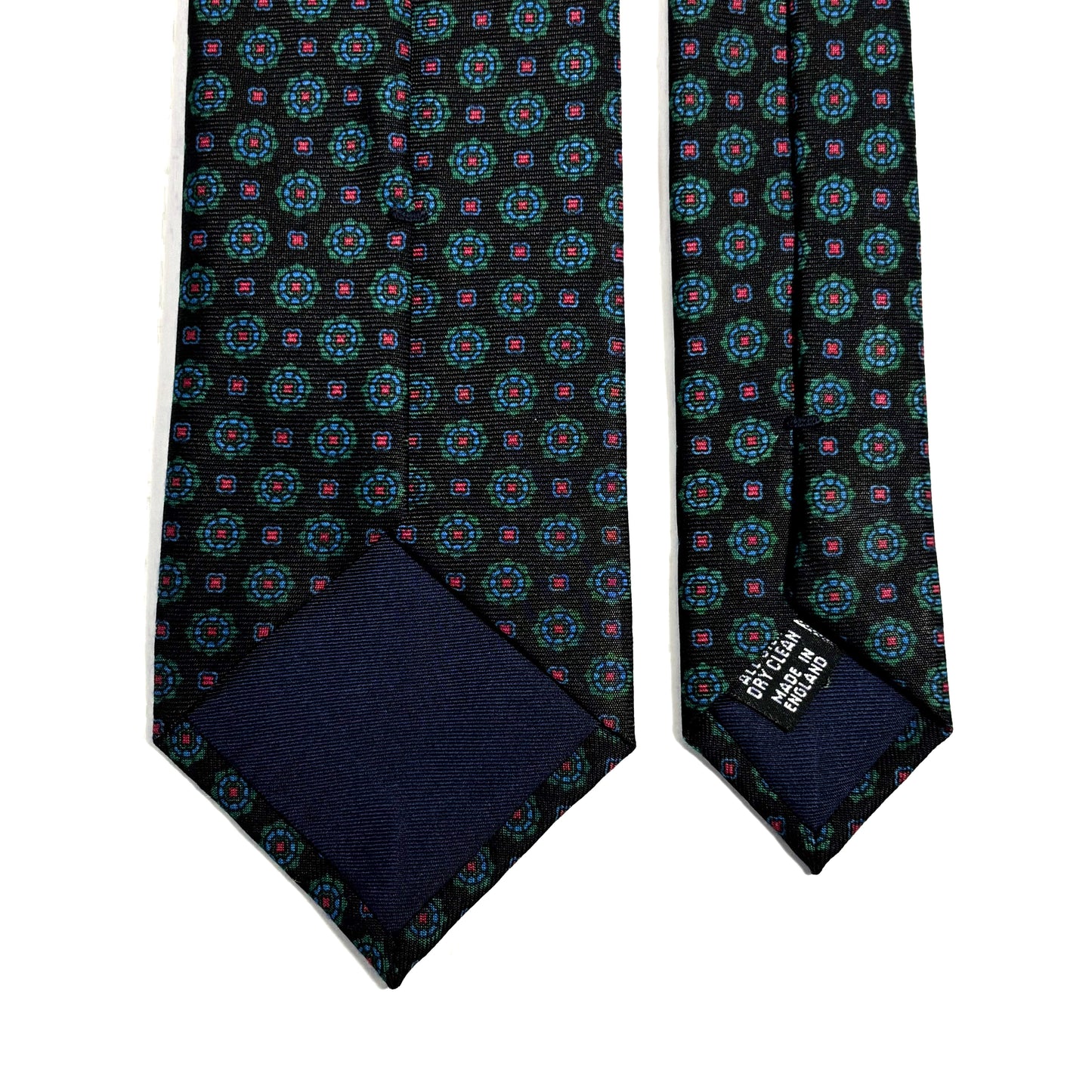 Hand-Printed Black Floral Silk Twill Tie - Handmade in England