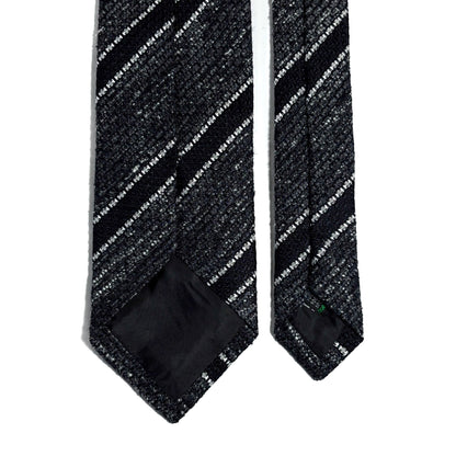 Charcoal Gray Striped Tussah Silk Grenadine Tie (Garza Grossa) - Handmade in Italy