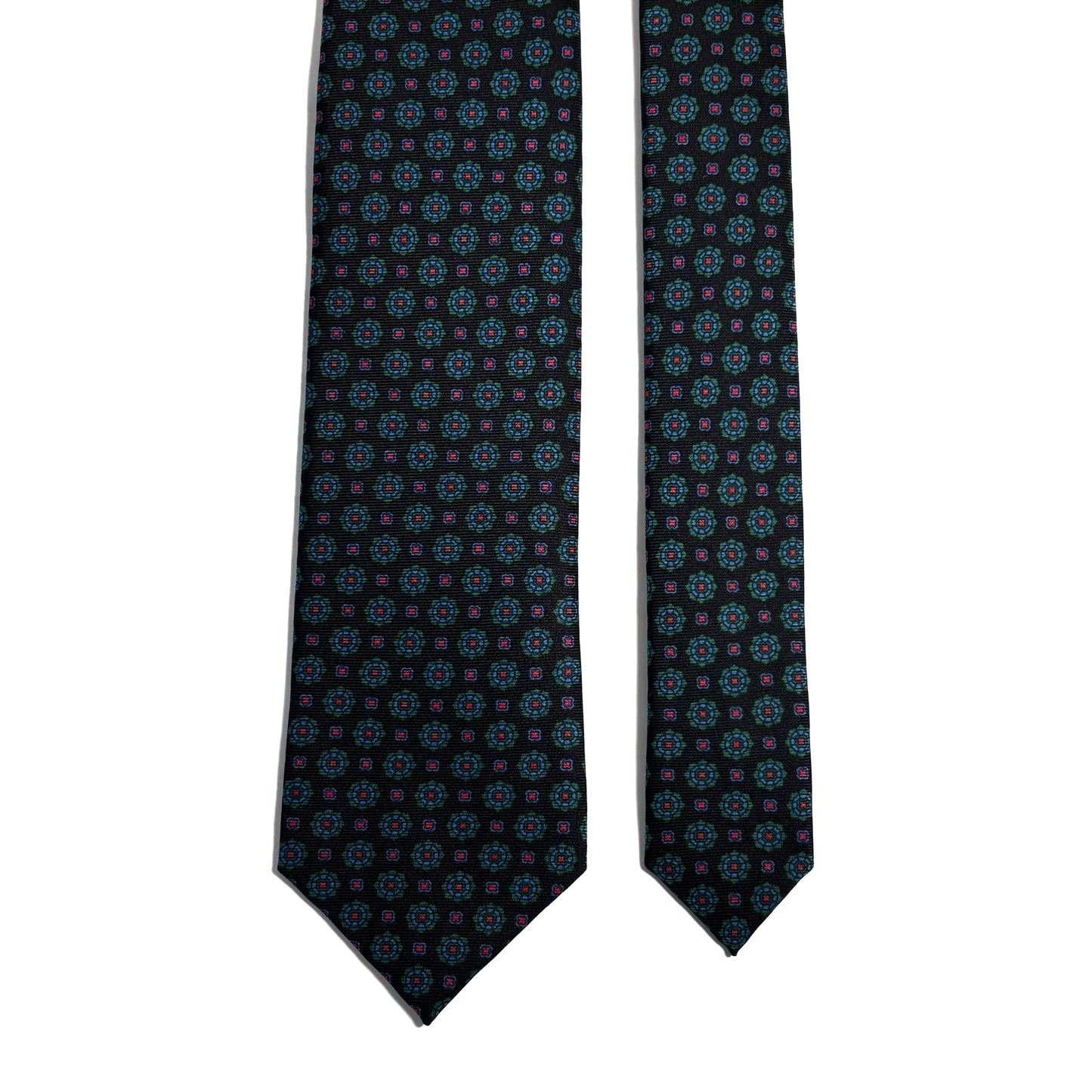 Hand-Printed Black Floral Silk Twill Tie - Handmade in England