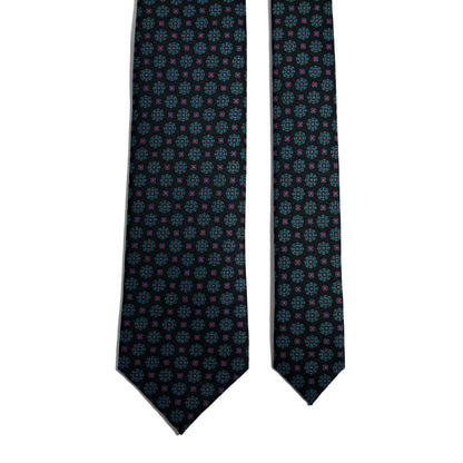 Hand-Printed Black Floral Silk Twill Tie - Handmade in England
