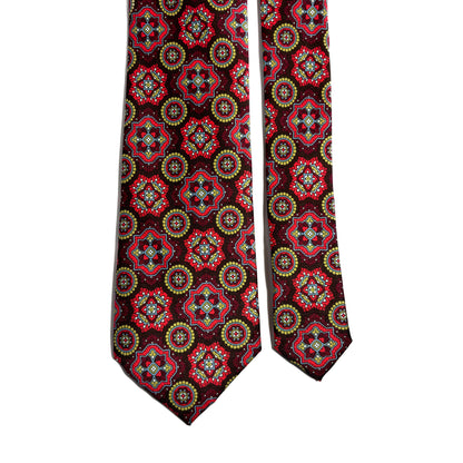 Brown & Red Medallion Printed Tie