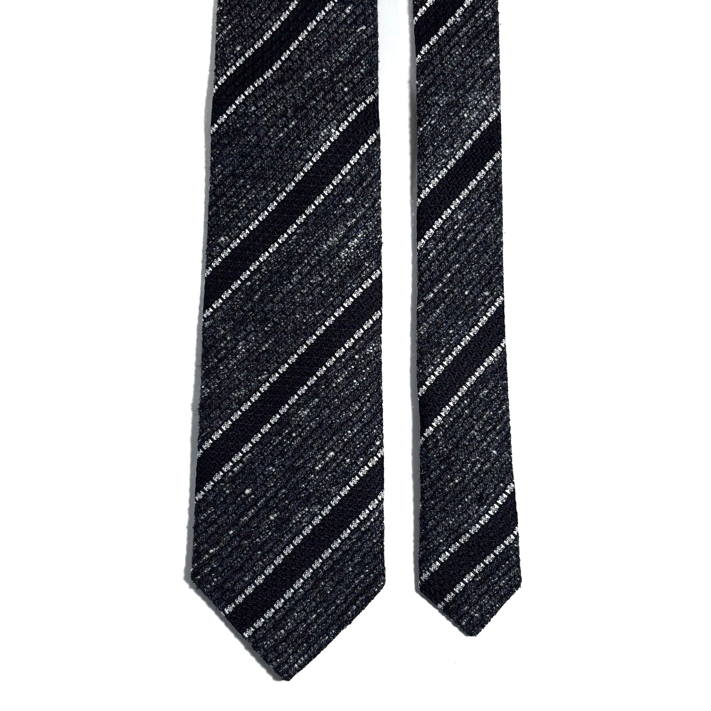 Charcoal Gray Striped Tussah Silk Grenadine Tie (Garza Grossa) - Handmade in Italy