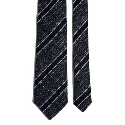 Charcoal Gray Striped Tussah Silk Grenadine Tie (Garza Grossa) - Handmade in Italy