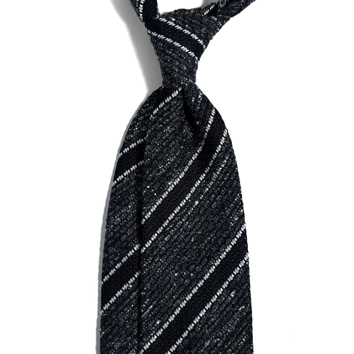 Charcoal Gray Striped Tussah Silk Grenadine Tie (Garza Grossa) - Handmade in Italy
