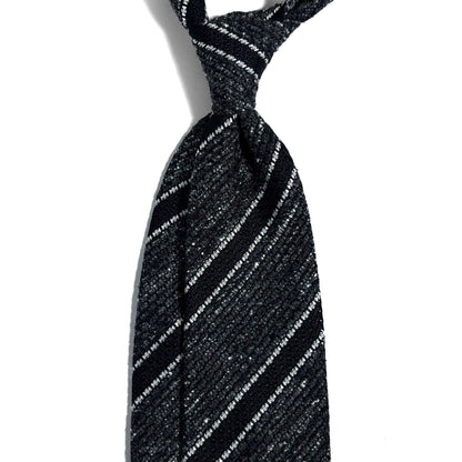 Charcoal Gray Striped Tussah Silk Grenadine Tie (Garza Grossa) - Handmade in Italy
