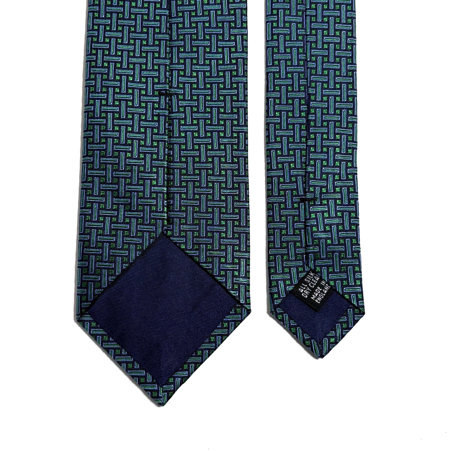 Turquoise Geometric Silk Jacquard Tie - Handmade in England