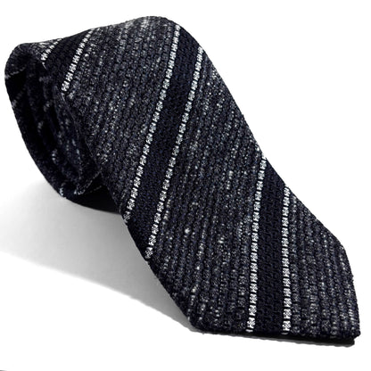 Charcoal Gray Striped Tussah Silk Grenadine Tie (Garza Grossa) - Handmade in Italy