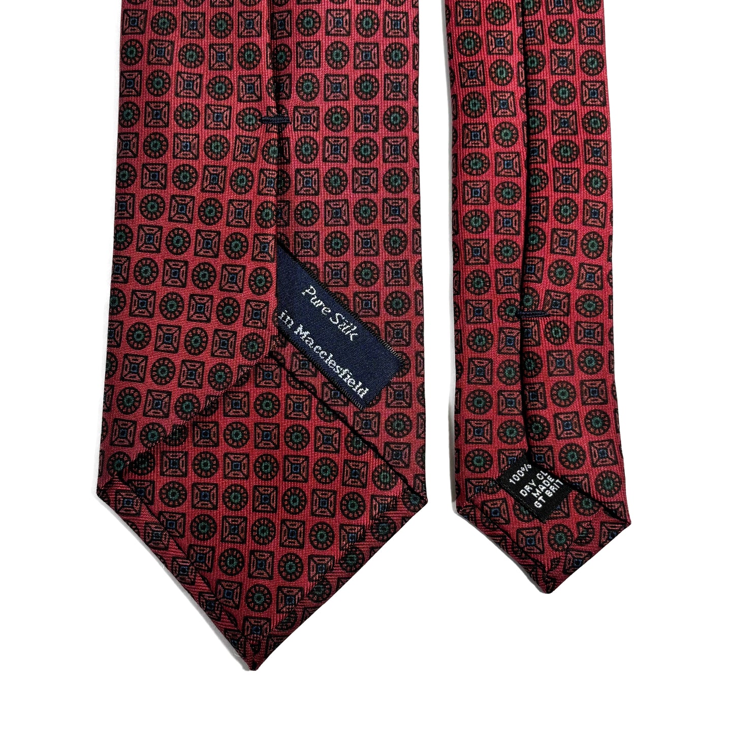 Hand-Printed Brick Red Geometric Silk Twill Tie - Handmade in England