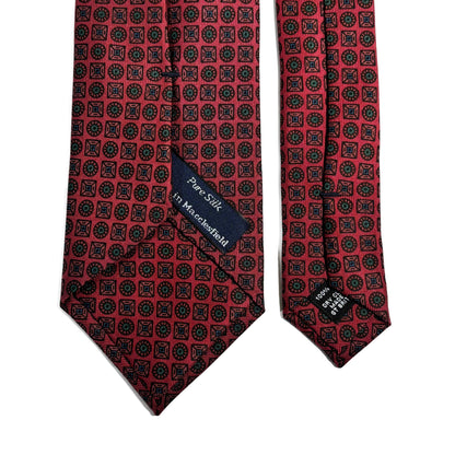 Hand-Printed Brick Red Geometric Silk Twill Tie - Handmade in England