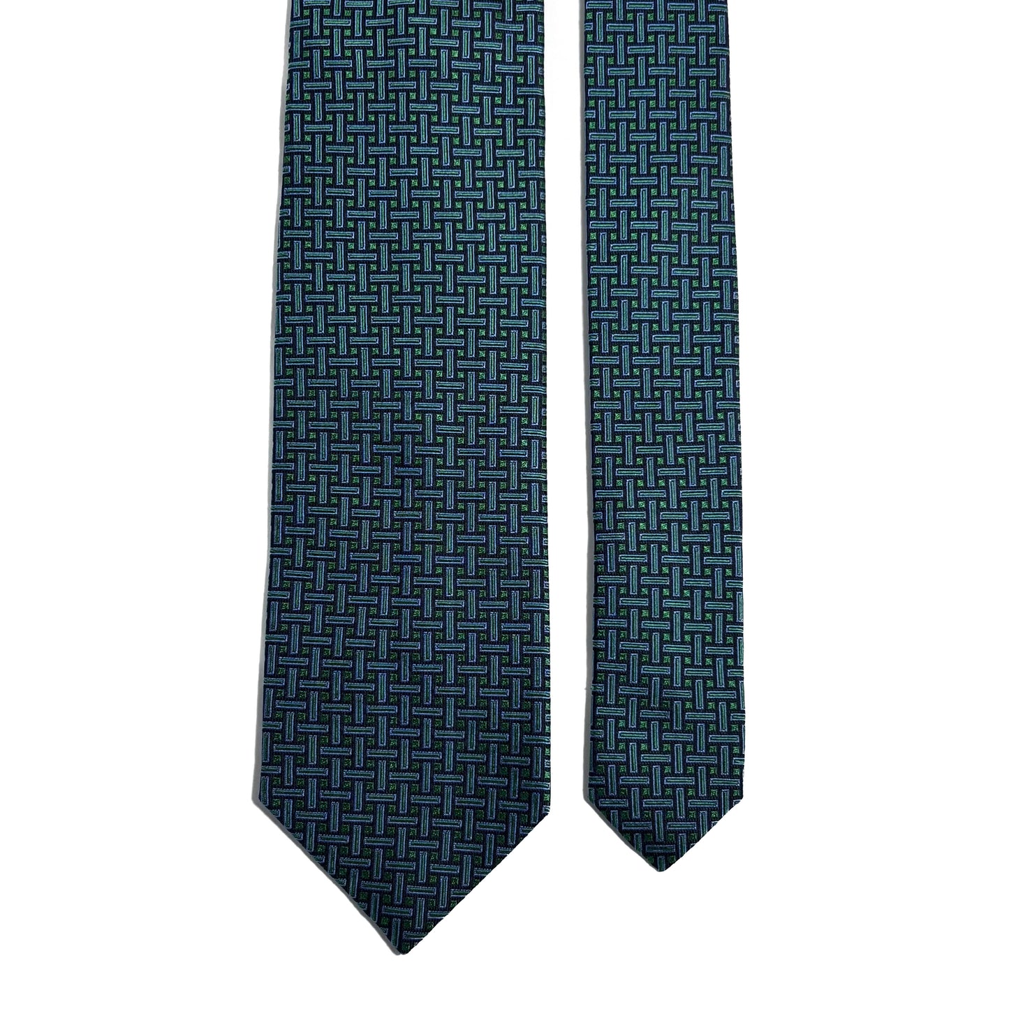 Turquoise Geometric Silk Jacquard Tie - Handmade in England