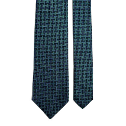 Turquoise Geometric Silk Jacquard Tie - Handmade in England