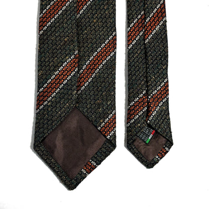 Forest Green & Orange Striped Tussah Silk Grenadine Tie (Garza Grossa) - Handmade in Italy