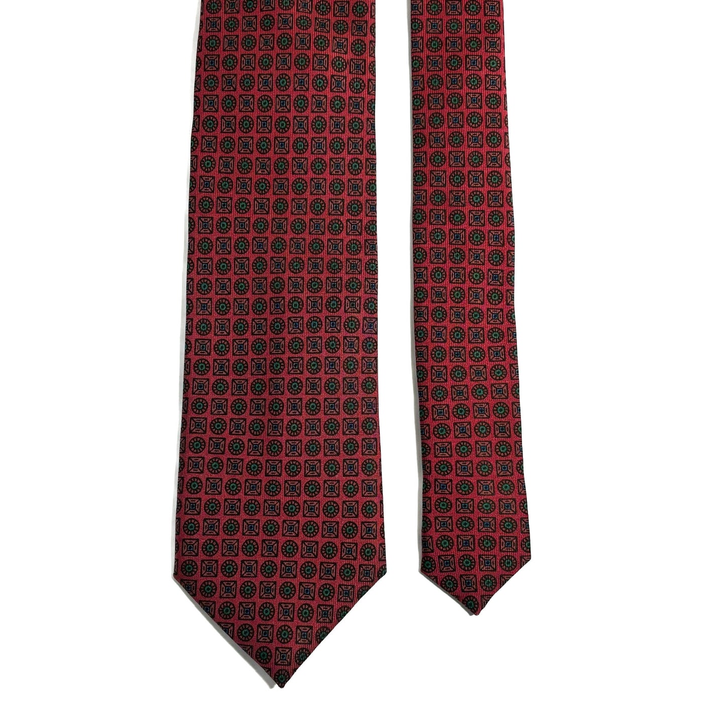 Hand-Printed Brick Red Geometric Silk Twill Tie - Handmade in England