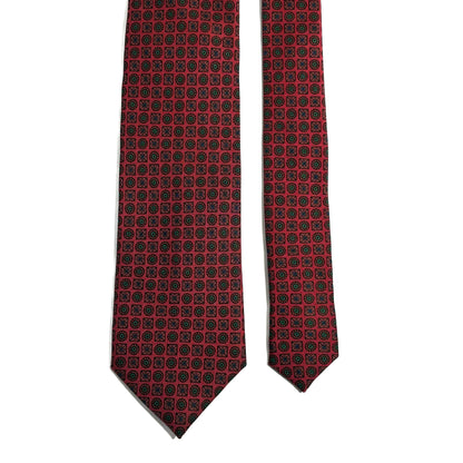 Hand-Printed Brick Red Geometric Silk Twill Tie - Handmade in England
