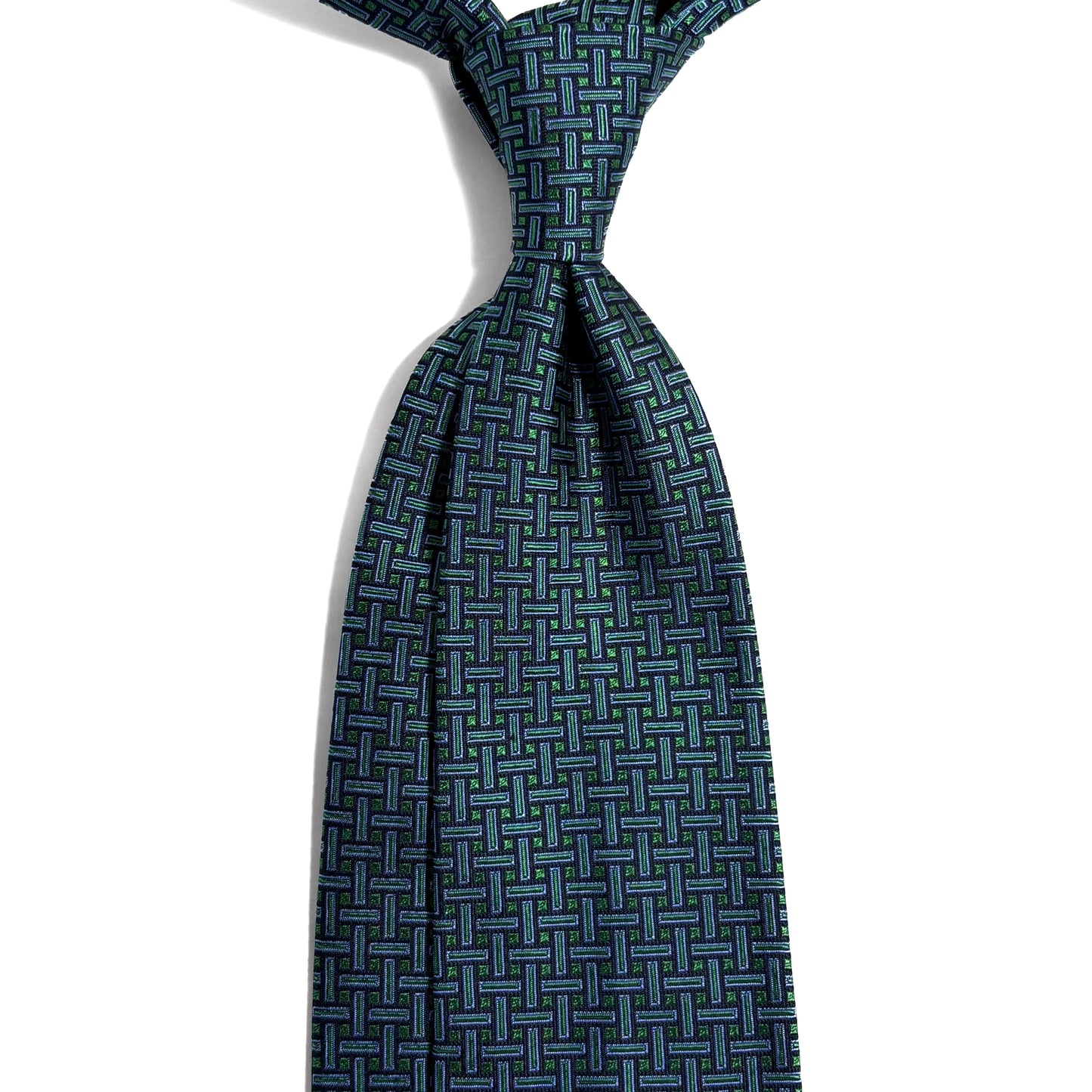 Turquoise Geometric Silk Jacquard Tie - Handmade in England