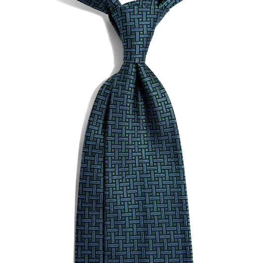 Turquoise Geometric Silk Jacquard Tie - Handmade in England