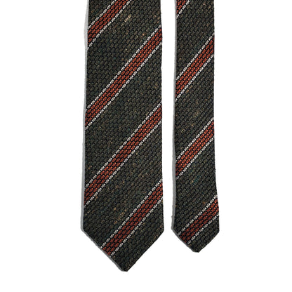Forest Green & Orange Striped Tussah Silk Grenadine Tie (Garza Grossa) - Handmade in Italy