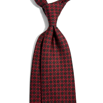Hand-Printed Brick Red Geometric Silk Twill Tie - Handmade in England