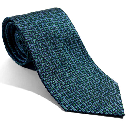Turquoise Geometric Silk Jacquard Tie - Handmade in England