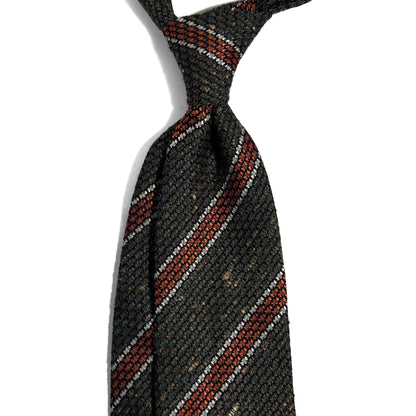 Forest Green & Orange Striped Tussah Silk Grenadine Tie (Garza Grossa) - Handmade in Italy
