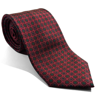 Hand-Printed Brick Red Geometric Silk Twill Tie - Handmade in England