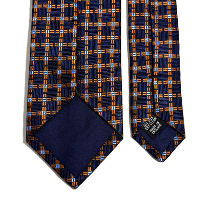 Navy Blue & Copper Geometric Silk Jacquard Tie - Handmade in England