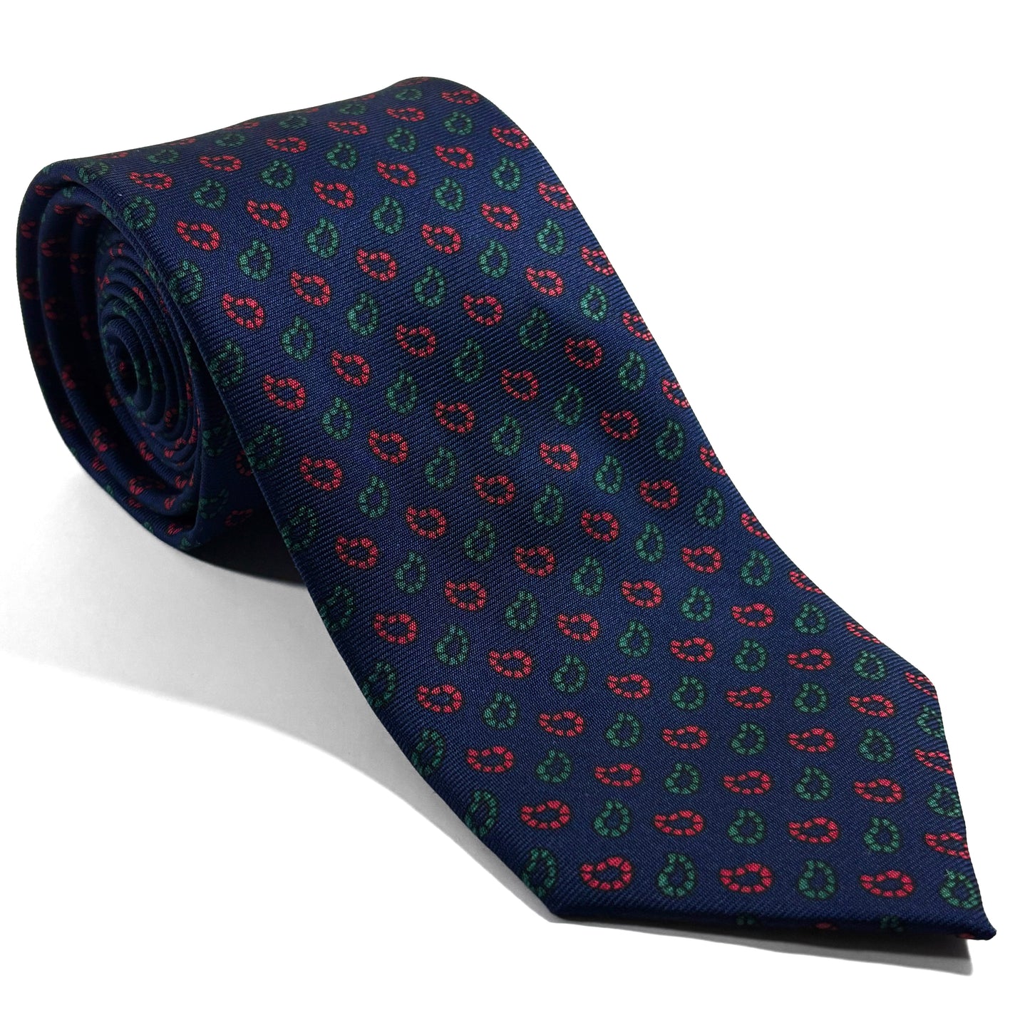 Hand-Printed Navy Blue Paisley Silk Twill Tie - Handmade in England