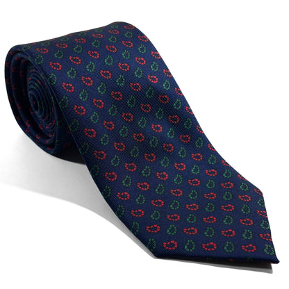 Hand-Printed Navy Blue Paisley Silk Twill Tie - Handmade in England