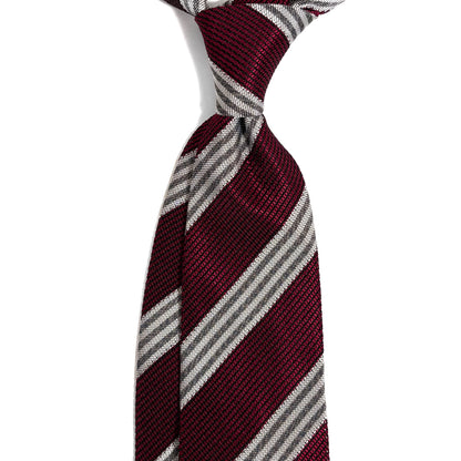 Burgundy & White Striped Grenadine Tie - Handmade