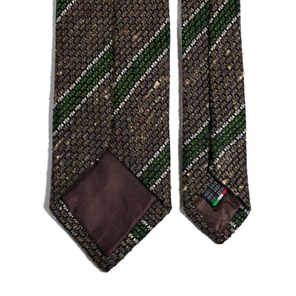 Brown & Green Striped Tussah Silk Grenadine Tie (Garza Grossa) - Handmade in Italy