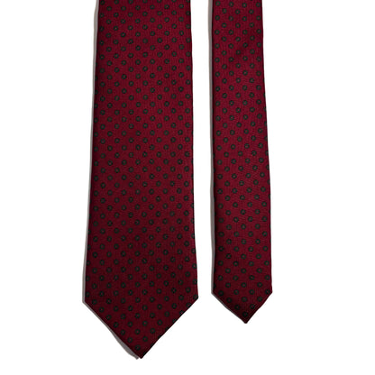 Hand-Printed Red Floral Silk Twill Tie - Handmade in England