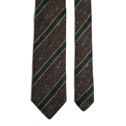Brown & Green Striped Tussah Silk Grenadine Tie (Garza Grossa) - Handmade in Italy