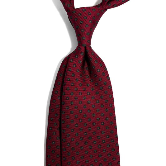 Hand-Printed Red Floral Silk Twill Tie - Handmade in England