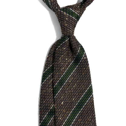 Brown & Green Striped Tussah Silk Grenadine Tie (Garza Grossa) - Handmade in Italy