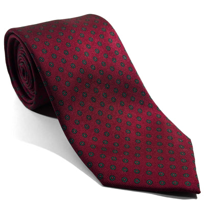Hand-Printed Red Floral Silk Twill Tie - Handmade in England