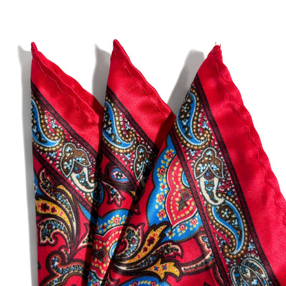 Coral Red & Blue Paisley Pocket Square